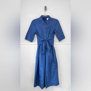 Gal Meets Glam Sawyer Cropped Wide Leg Double Tie Jumpsuit in Paris Blue